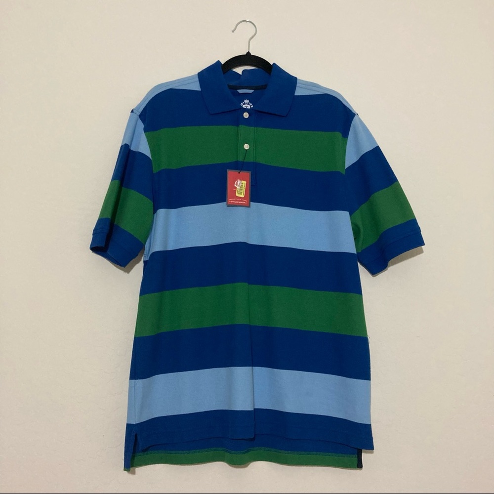 Roundtree & Yorke Green and Blue Striped Polo